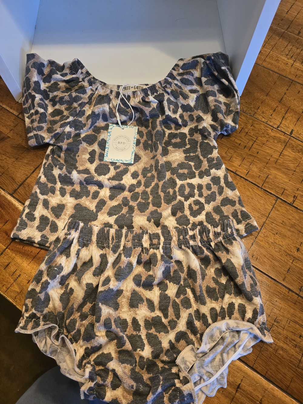 Girls Leopard-Print Matching Top & Shorts Set in Beige